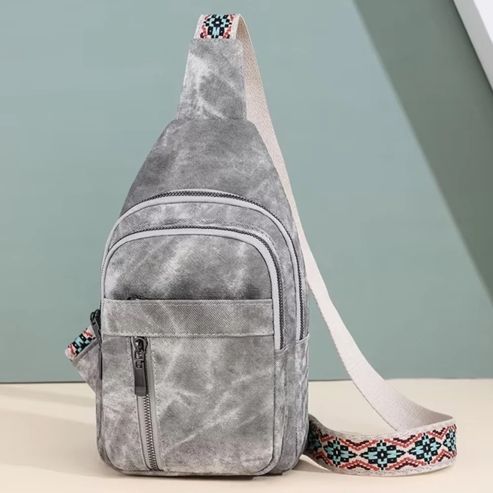 Gray Crossbody Bag with Patterned Strap NEW